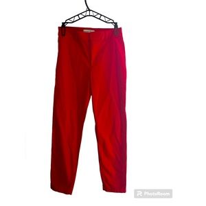 Red Abercrombie trousers.